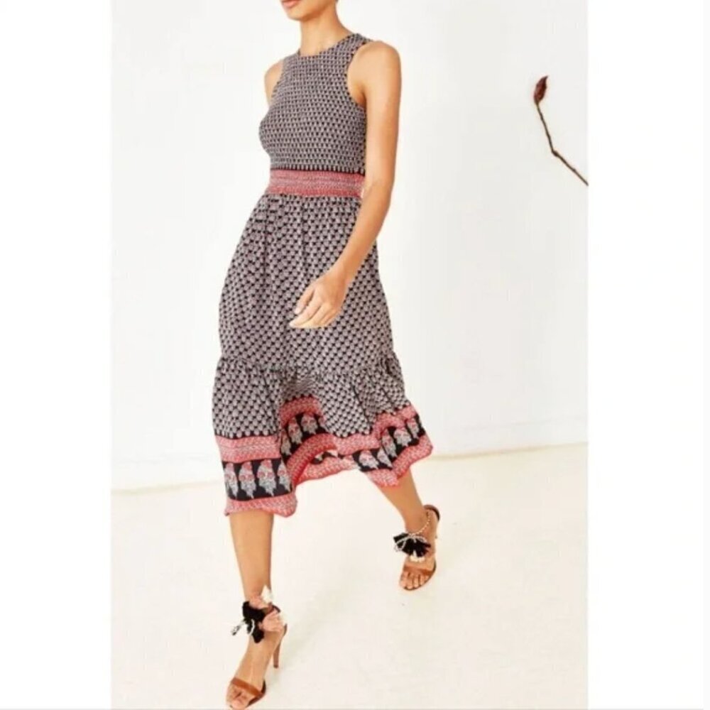 Ulla Johnson Oona 100% Silk Smocked Floral Midi Dress in Indian Floral Size 4